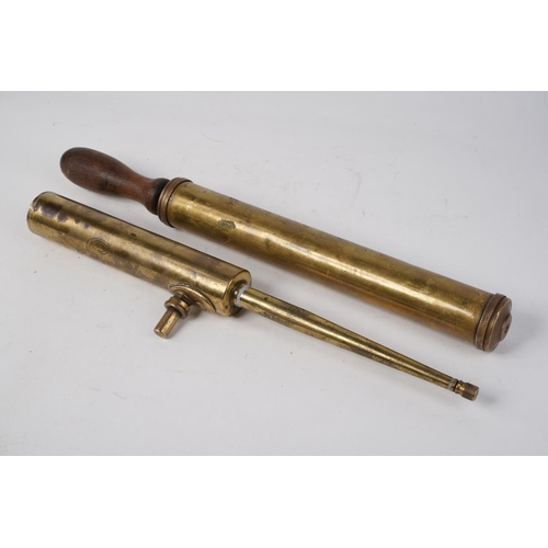 624 - A 1930's Enots High Pressure Oil Can nozzle no 10 and a brass bicycle pump head.