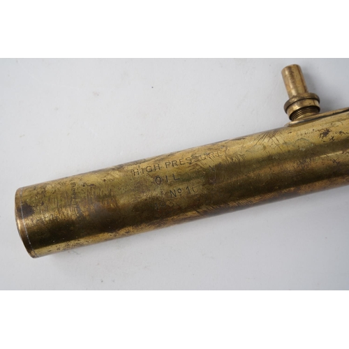 624 - A 1930's Enots High Pressure Oil Can nozzle no 10 and a brass bicycle pump head.