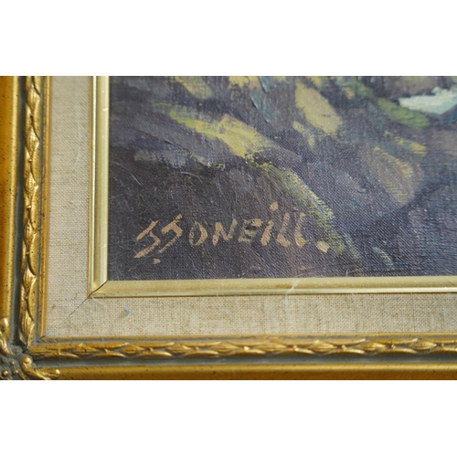 694 - A stunning gilt framed oil painting 'North Antrim Coastline', by Irish Artist, J J O'Neill, measurin... 