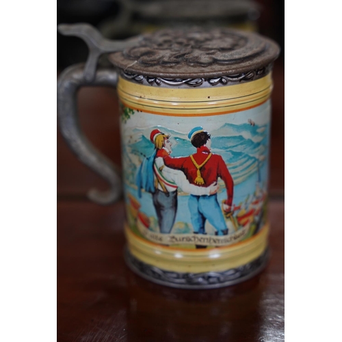 836 - A vintage metal First Aid tin, a Gaudeamus igitur tin tankard and more.