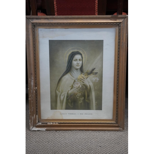 859 - An antique framed print 'Sancta Theresia A Jesu Infante' signed Celine 1925, an antique framed print... 