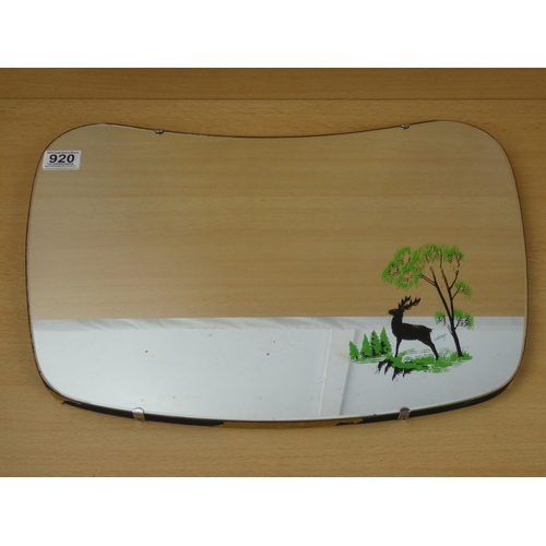 920 - A vintage mirror and hand painted detail of a forest and deer scene, measuring 50x34cm.