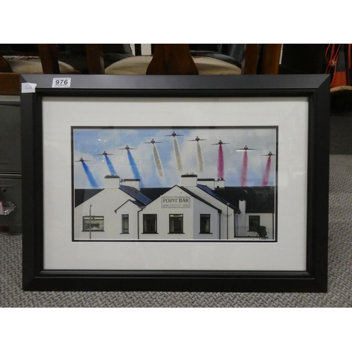 976 - A framed picture of 'The Red Arrows over The Point Bar', measuring 68x48cm.