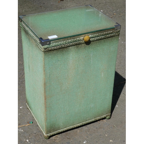 1030 - A vintage linen box with glass top.