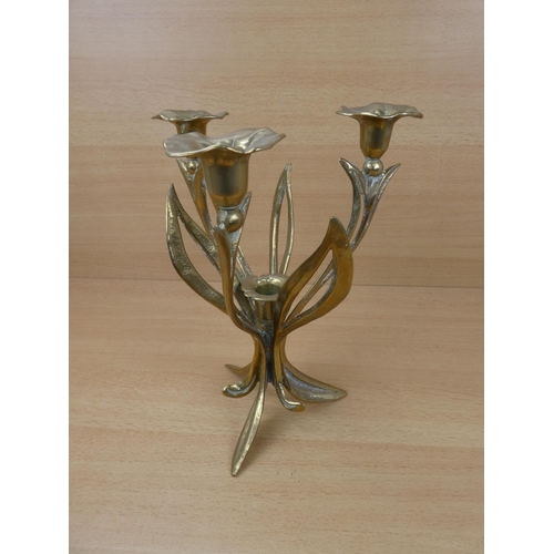 33 - A stunning brass art deco style three branch candlestick centre piece.