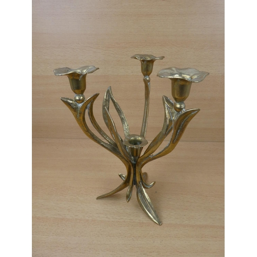 33 - A stunning brass art deco style three branch candlestick centre piece.