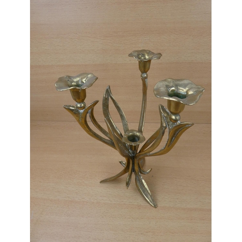 33 - A stunning brass art deco style three branch candlestick centre piece.