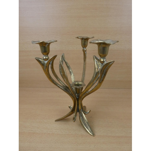 33 - A stunning brass art deco style three branch candlestick centre piece.