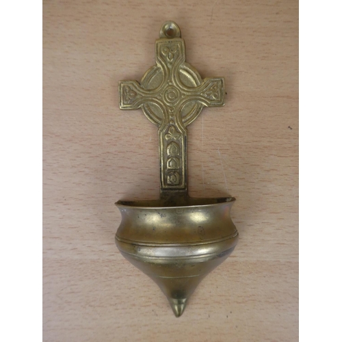 65 - A brass Celtic cross water font.