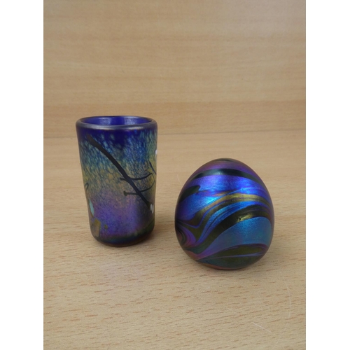 7 - Two pieces of stunning iridescent glass. (One signed at base)