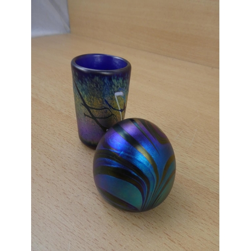 7 - Two pieces of stunning iridescent glass. (One signed at base)