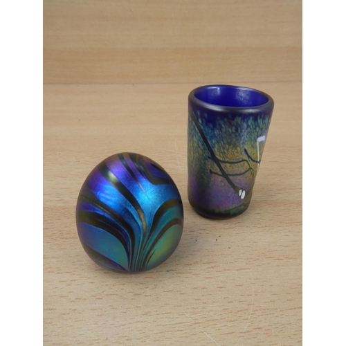 7 - Two pieces of stunning iridescent glass. (One signed at base)