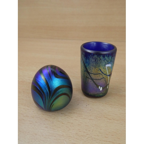 7 - Two pieces of stunning iridescent glass. (One signed at base)