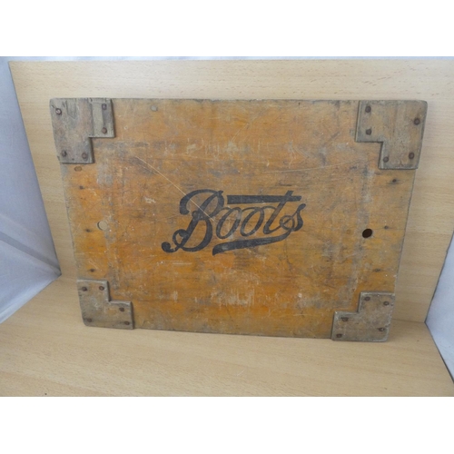 90 - A vintage 'Boots' wooden crate panel, measuring 62x45cm.