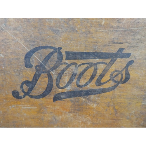 90 - A vintage 'Boots' wooden crate panel, measuring 62x45cm.