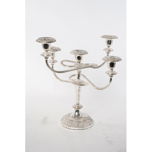 101 - A silver plated five branch candelabra.