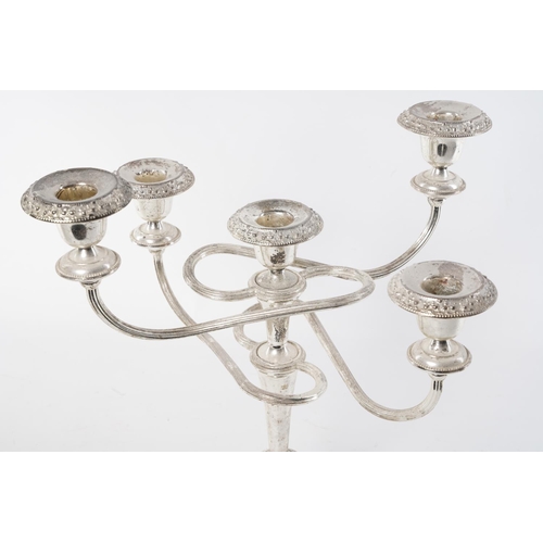 101 - A silver plated five branch candelabra.