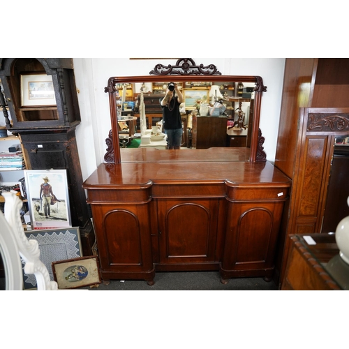 116 - A stunning antique mahogany step front mirror back sideboard, measuring 156x190x53cm.