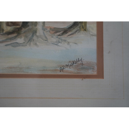 117 - A framed watercolour of a forest scene signed A D Miskelly.