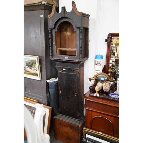 121 - An antique longcase clock case for restoration, measuring 210cm in height.