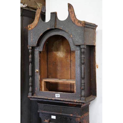 121 - An antique longcase clock case for restoration, measuring 210cm in height.