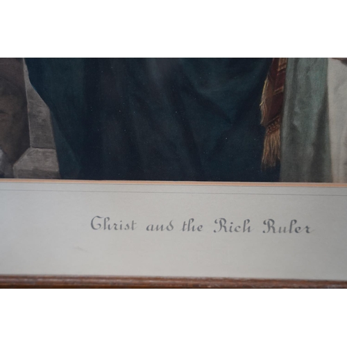 124 - A vintage oak framed religious picture 'Christ and the Rich Ruler', measuring 52x41cm.