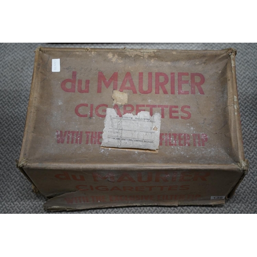 130 - A large vintage Du Maurier Cigarettes cardboard box, measuring 54x27x34cm.