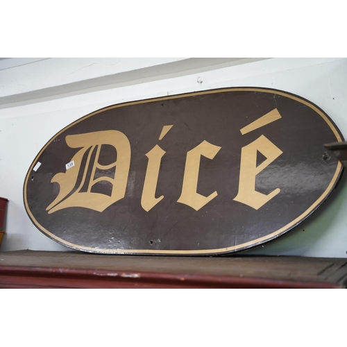 135 - A large vintage wooden 'Dice' advertising sign, measuring 120x61cm.