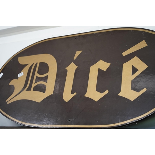 135 - A large vintage wooden 'Dice' advertising sign, measuring 120x61cm.