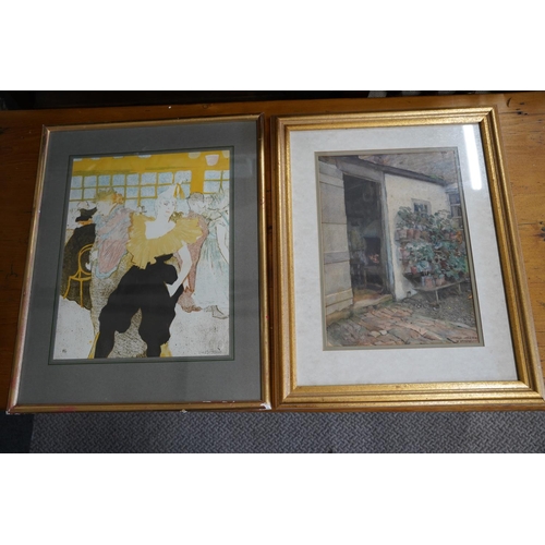 484 - A gilt framed watercolour 'Cottage Upper Deal' signed W Hatherell, measuring 30x40cm and a framed li... 