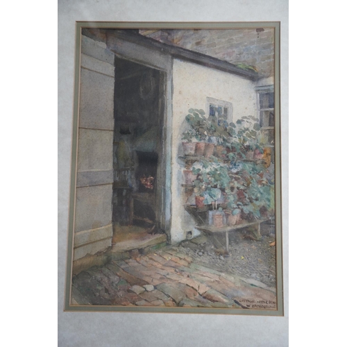 484 - A gilt framed watercolour 'Cottage Upper Deal' signed W Hatherell, measuring 30x40cm and a framed li... 