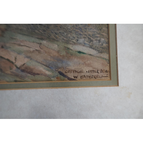 484 - A gilt framed watercolour 'Cottage Upper Deal' signed W Hatherell, measuring 30x40cm and a framed li... 