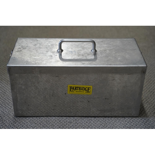 494 - A Partridge of Redditch metal storage box, measuring 54x26x26cm.