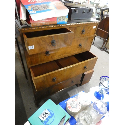 507 - A vintage chest of six drawers 'Gillespie & Woodside Ltd' House Furnishings, Belfast, measuring 85x1... 