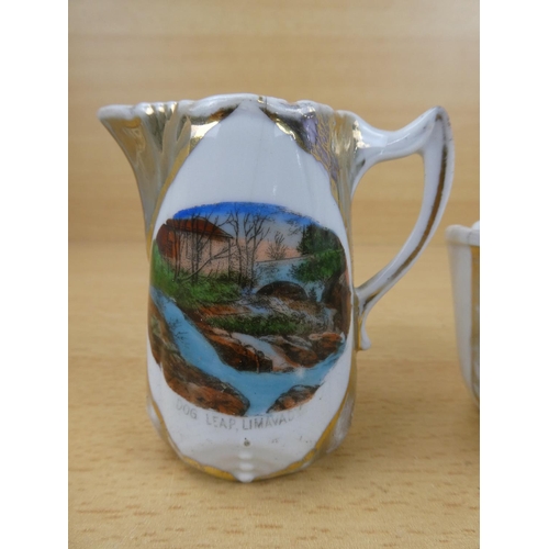 558 - A vintage souvenir jug and bowl 'Dog Leap, Limavady'.