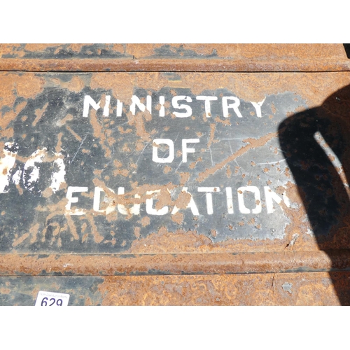 629 - A vintage Ministry of Education metal trunk.