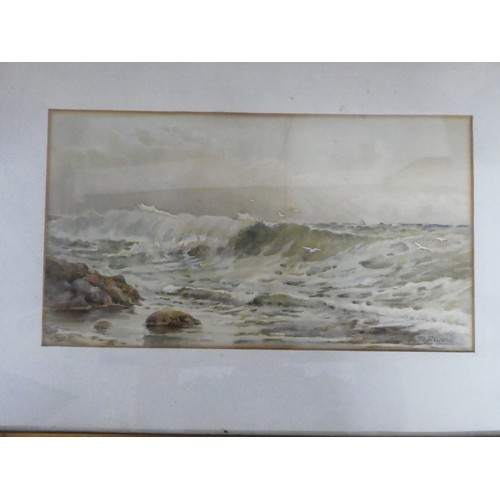 38 - An antique gilt framed watercolour 'Rough Seas' signed, measuring 54x37cm.