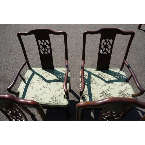 21 - A stunning Oriental style dining table with 6 matching chairs, and handmade upholstered cushions, sh... 