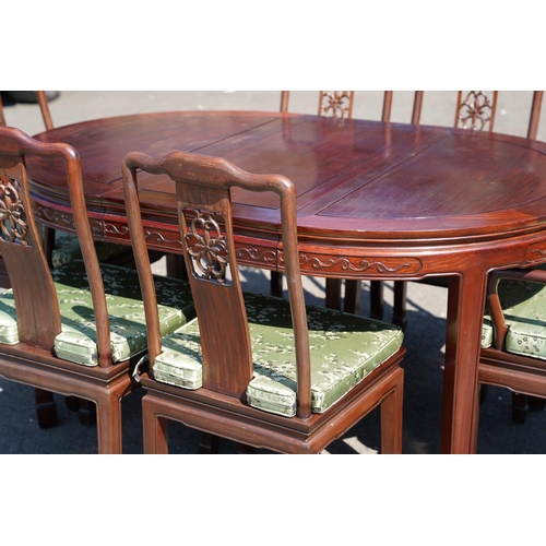 21 - A stunning Oriental style dining table with 6 matching chairs, and handmade upholstered cushions, sh... 