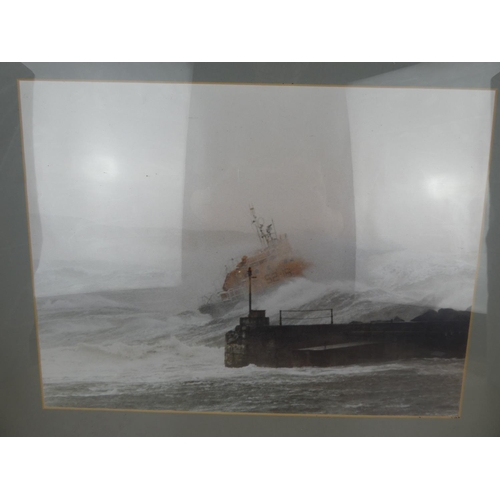 17 - A pine framed print of Portrush Lifeboat.