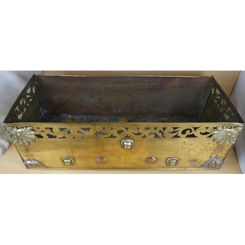 18 - A stunning antique brass planter /window box, with lion mask detail.