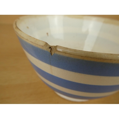 21 - Two vintage blue and white striped patterned bowls.