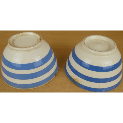 21 - Two vintage blue and white striped patterned bowls.