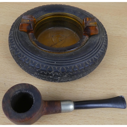 29 - A vintage Firestone ashtray in the style of a tyre (a/f) and a K & P Irish made number 603 pipe.