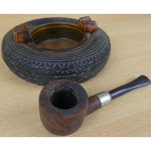 29 - A vintage Firestone ashtray in the style of a tyre (a/f) and a K & P Irish made number 603 pipe.