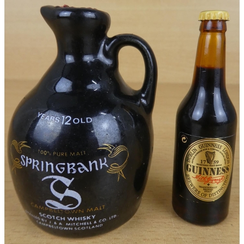 61 - A miniature bottle of Guinness and a miniature ceramic 'Springbank' scotch whisky flagon.