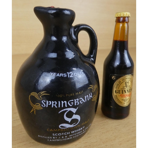 61 - A miniature bottle of Guinness and a miniature ceramic 'Springbank' scotch whisky flagon.