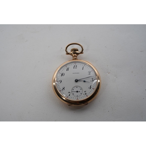 554 - An antique gold plated 'Howard' pocket watch (a/f).