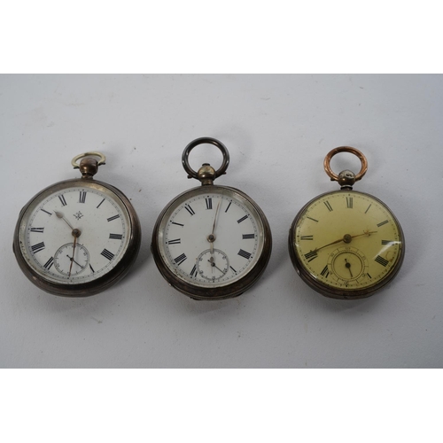 555 - Three antique Sterling Silver pocket watches.