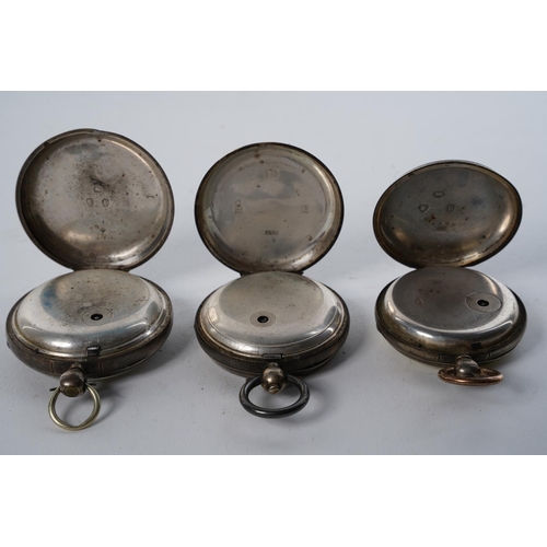 555 - Three antique Sterling Silver pocket watches.